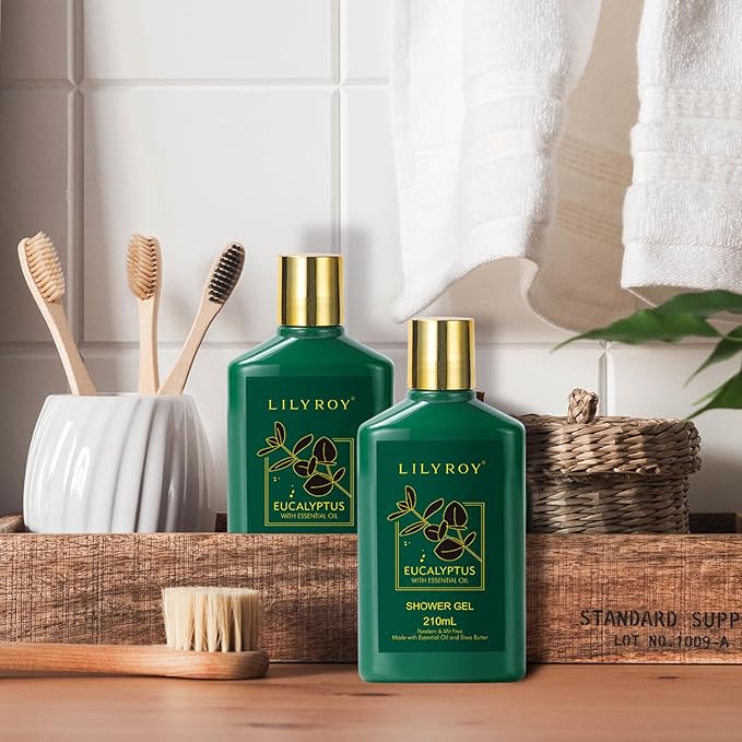 Spa Gift Basket for Christmas Gifts - 9 Pieces Premium Eucalyptus Bath & Body Care Kit for Women & Men, Holiday Gift for Mothers Day, Valentine's Day, Father's Day, Birthday with Shower Gel & More