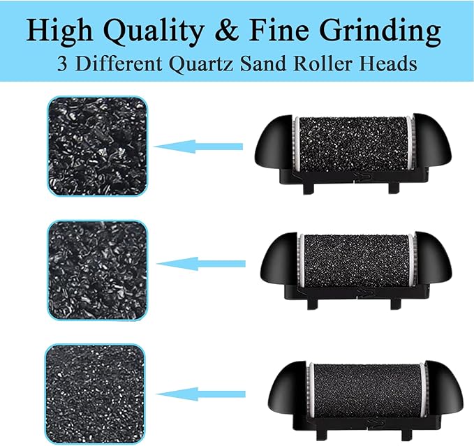 Extra Coarse 3 Refill Rollers for Electric Feet Callus Remover V-601, Replacement Heads Foot Care Pedicure Tools Pack-1 Coarse, 1 Regular and 1 Gentle Rollers (Black)