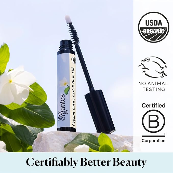 Sky Organics - Organic Lash & Brow & Applicator - Eyelash Serum - Castor Oil Organic - Moringa, Amla, Vitamin E - Lashes, Eyebrows - Hair Oil - Self Care, Beauty - Gifts for Women - .4 fl oz, 12mL