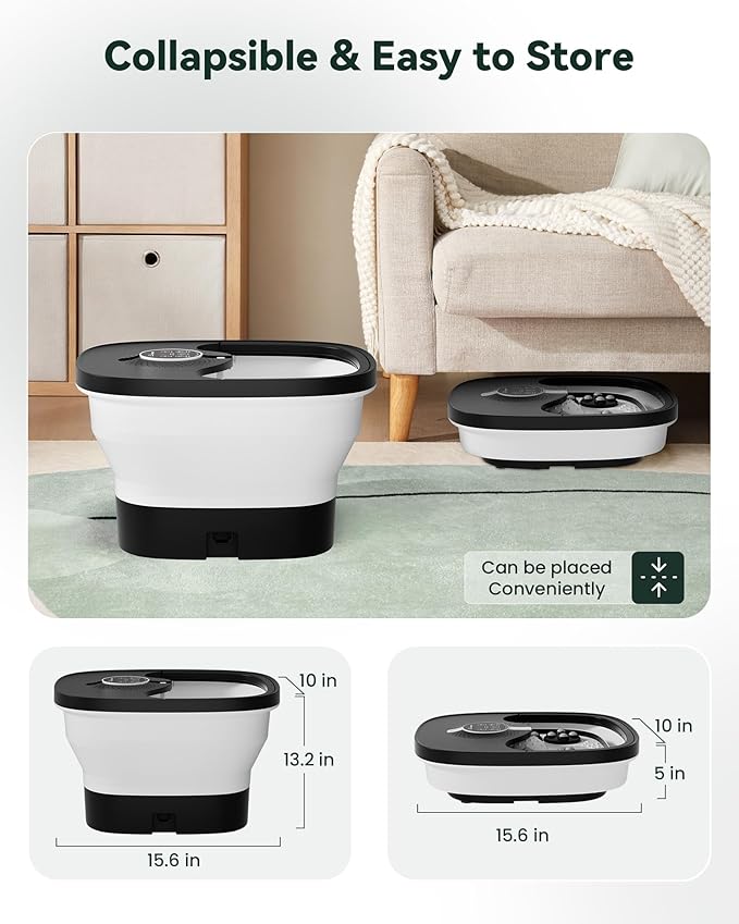 Snailax Foot Spa Bath Massager with Heat, Bubble, Shiatsu Massage Rollers, Remote Control, Temperature Control, Collapsible, Pedicure Foot Soaking Tub