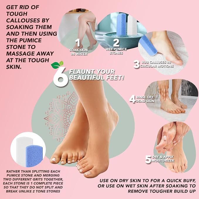 Earth & I Foot Stone Pumice 2 Grits 4pcs: Heel Exfoliator for Feet, Pumice Stone Feet, Heel Scrubber, Pedicure Callus Remover, Pumice Sponge for feet, feet Scrubber, feet Dead Skin Remover, Foot File