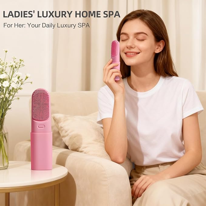 FACE Scrubber Electric Face Brush with Heated, Makeup Remover Cleansing Exfoliating and Massaging,3 Modes Waterproof Rechargeable Portable Facial Brush Facial Scrubber for Woman & Men(Mist Rose Pink)