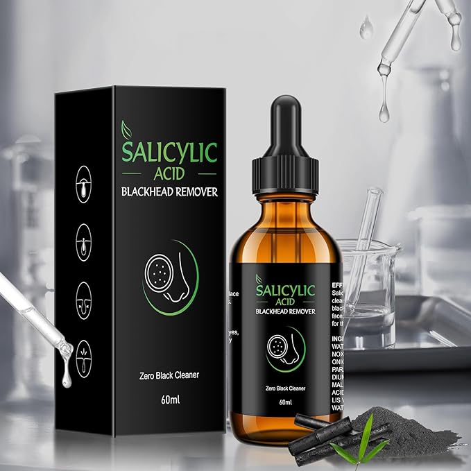 Salicylic Acid Serum, 60ml Blackhead Remover Essence and 25 Pcs Nose Pore Strips, Deep Cleansing Dirts, Pores, Skin Oil, Purifying Peeling, Black White Head Acne Removal for All Skin Type