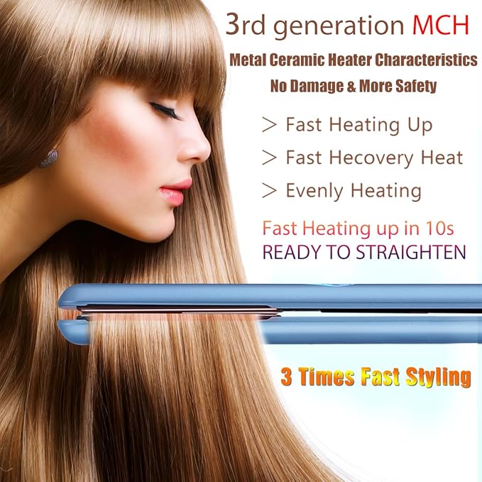 NITION Nano Titanium Hair Straightener 1 inch 3D Floating Heating Plate Smooth Straightening Flat Iron for All Hair Type. MCH 10s Fast Hating Up. Travel Pouch Bag. Dual Voltage. Luxury Gift Box