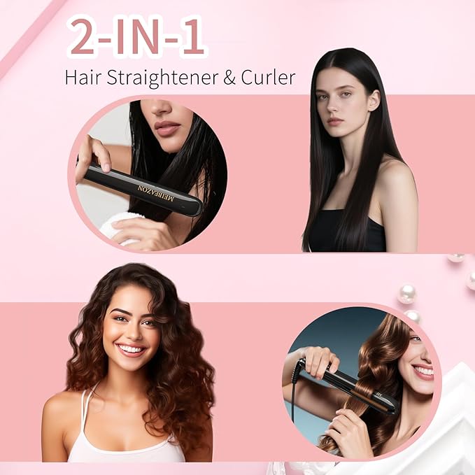 Flat Iron Hair Straightener and Curler - Professional Wet to Dry Straightener with 3D Floating Ceramic Plates, Travel Dual Voltage, LED Display, Fast Heat Up, Auto Shut Off, Silicone Mat