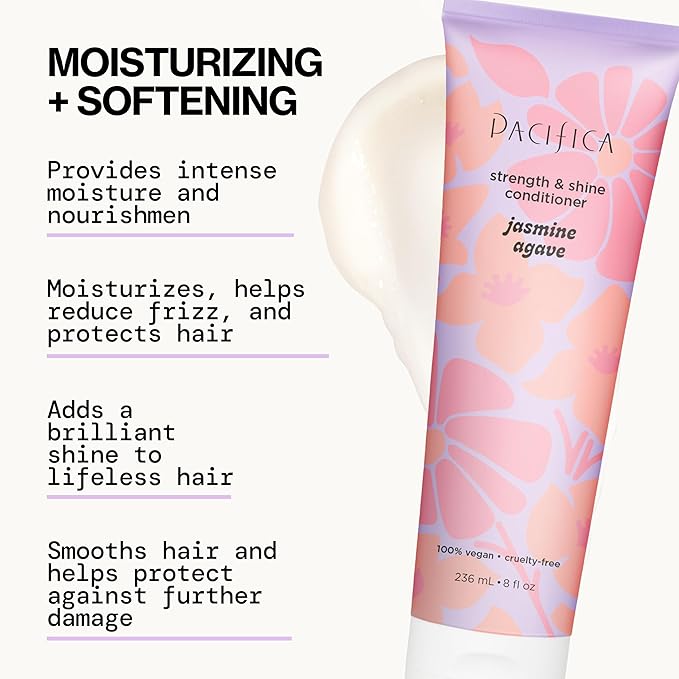 Jasmine Agave Strengthening Shampoo & Conditioner Set – Clean Vegan Shampoo & Conditioner for Weak Or Brittle Hair (Including Color-Treated), Stronger, Shinier Strands, No Silicones or Parabens