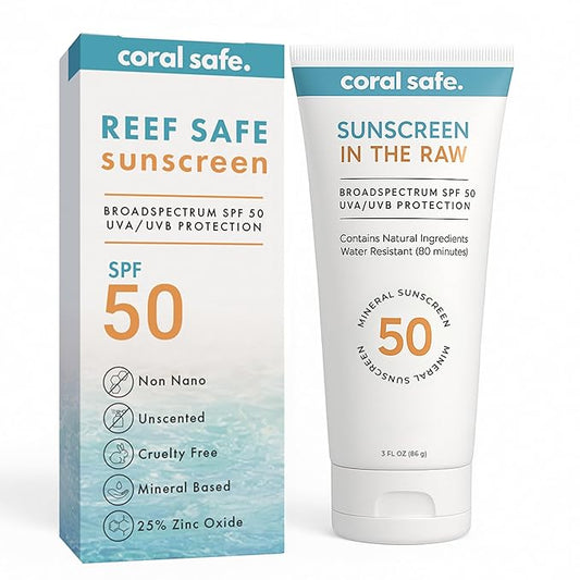 Reef Safe Mineral Sunscreen Travel Lotion SPF 50 - Mexico & Hawaii 104 Reef Act Compliant, Biodegradable, Zinc Oxide, Oxybenzone & Octinoxate Free, Water Resistant, Natural Ingredients, by Coral Safe