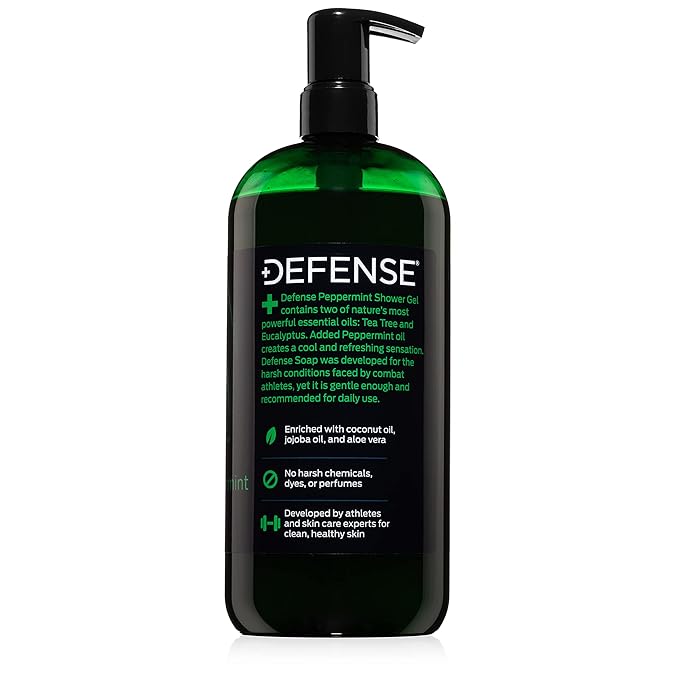 Defense Soap Peppermint Tea Tree Body Wash | All Natural Organic Shower Soap for Athletes | Odor Control & Skin Fungal Protection for Sports, Post Workout & Recovery - 32 oz