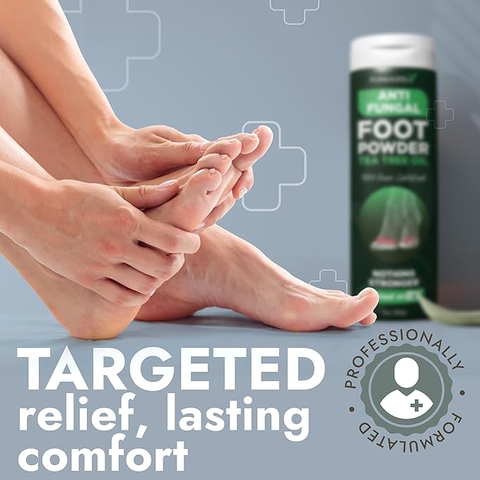 Antifungal Foot Powder with Miconazole Nitrate 2% & Tea Tree Oil for Foot Fungus Treatment | Soothes Itchy Skin, Controls Odor & Prevents Reinfection | Powder for Athlete’s Foot Relief | Pack of 3