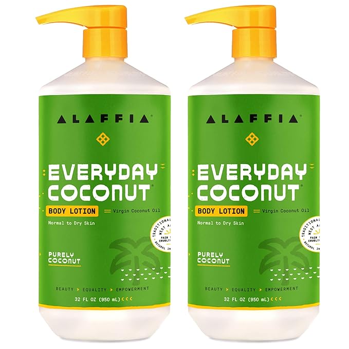 Alaffia Everyday Coconut Hydrating Body Lotion, Normal to Dry Skin, Moisturizing Oil is Support for Soft & Supple Skin, Purely Coconut, 2 Pack - 32 Fl Oz Ea