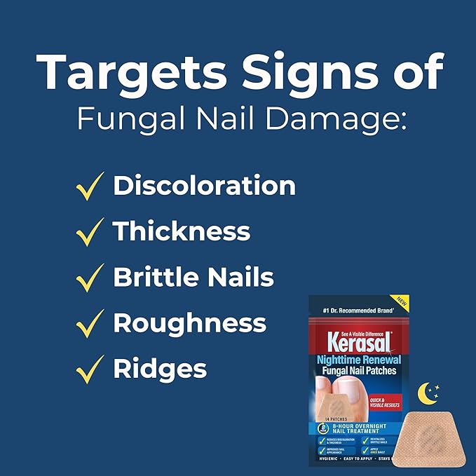 Kerasal Nighttime Renewal Fungal Nail Patches - 14 Patch - Overnight Repair for Nail Fungus Damage, 8-Hour Treatment Restores Healthy Appearance (Packaging May Vary)