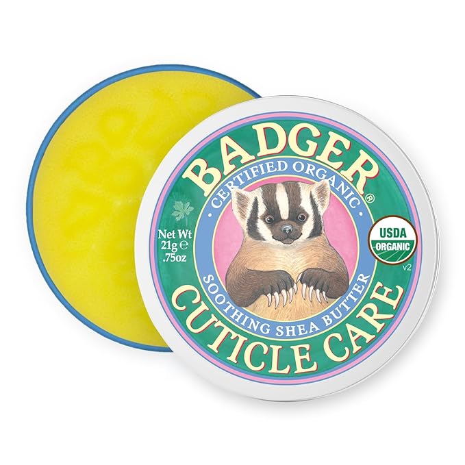 Badger Cuticle Care, 100% Organic Cuticle Cream for Natural Nail Care, Soothe & Restore Dry & Splitting Cuticles, Rich Shea Butter, Light Citrus Scent, .75oz Tin