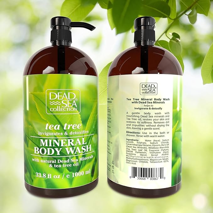 Dead Sea Collection Tea Tree Body Wash for Women and Men - with Pure Dead Sea Minerals and Tea Tree Oil - Cleanses and Moisturizes Skin - Pack of 2 (67.6 fl. oz)