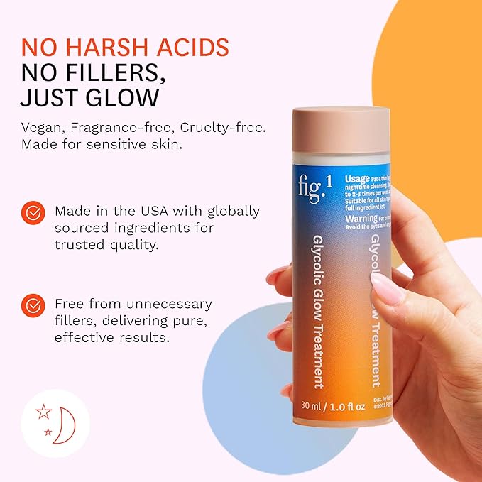 Fig.1 Glycolic Glow Treatment Refill – 4% Glycolic Acid Face Exfoliant, Smoothing Emulsion for Radiant Skin, Hydrating PHA & Squalane, Vegan, 30 ml