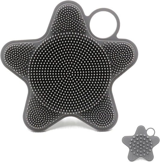 LUCKSTELLA 2 in 1 Silicone Body Scrubber, Food-Grade Silicone Body Brush for Shower, Gentle Exfoliating and Lather Well, Gentle Scrubber for Sensitive Skin, Easy-to-Clean(Grey,1-Pack)