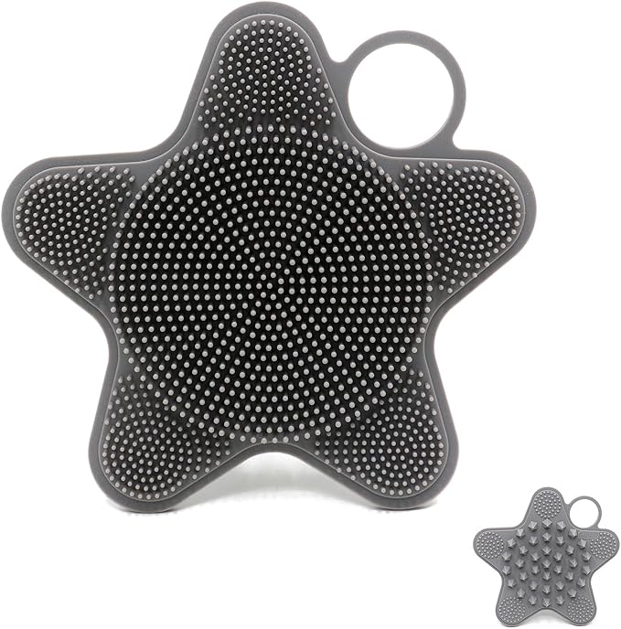 LUCKSTELLA 2 in 1 Silicone Body Scrubber, Food-Grade Silicone Body Brush for Shower, Gentle Exfoliating and Lather Well, Gentle Scrubber for Sensitive Skin, Easy-to-Clean(Grey,1-Pack)