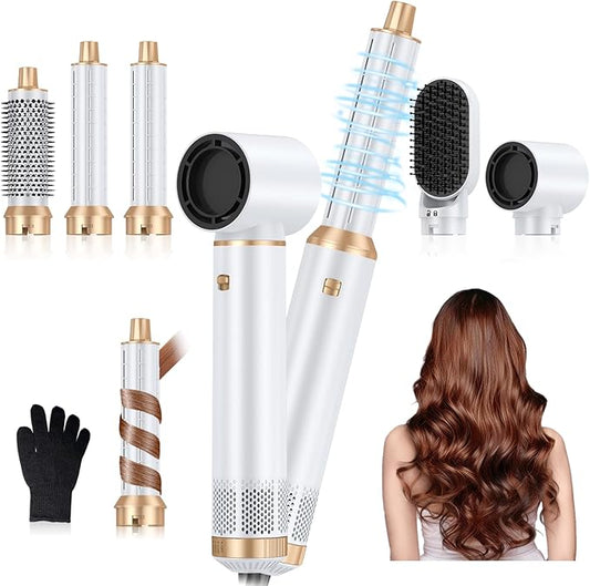 Blow Dryer Brush 5 in 1, Upgrade Hair Dryer Brush Air Curler Air Curling Wrap Styler, Detachable Hot Air Brush Negative Ion Curling Brush Iron, Hair Styling Tools for Drying Curling Straightening