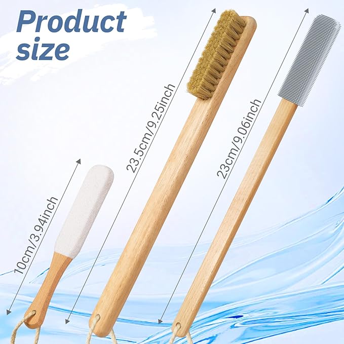 Long Handle Toe Gap Cleaning Brush+Body Shower Brush+Foot Grinder, Silicone Foot Scrubber for Shower, Feet Cleaner Scrub Foot Care for Seniors,Elderly, Men and Women,Grey