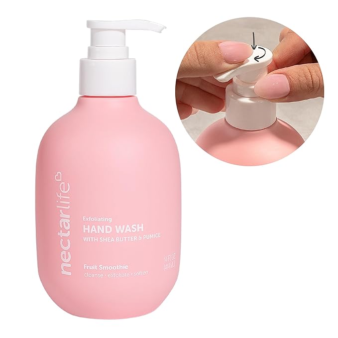 Nectar Life Exfoliating & Moisturizing Hand Wash, Volcanic Pumice for Hand Scrub, Shea Butter Softens Hands, Clean Vegan Ingredients, Fruit Smoothie Scent