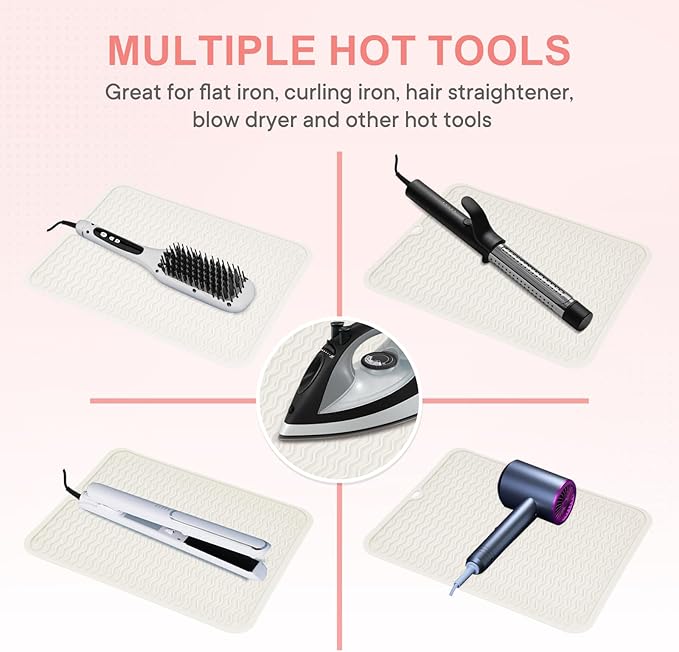 Oversize Silicone Heat Resistant Mat, Portable Travel Mat Cover for Curling Irons, Flat Irons, Hair Straightener and Hot Hair Styling Tools(14.2" x 11")