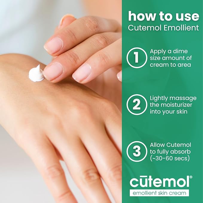 Cutemol Emollient Moisturizing Cream - Serious Moisturizer Lotion Balm for Recovering Dry, Damaged Skin - Hydration for Cracked Hands and Feet, Eczema, Psoriasis, and Raw Skin (8 oz)