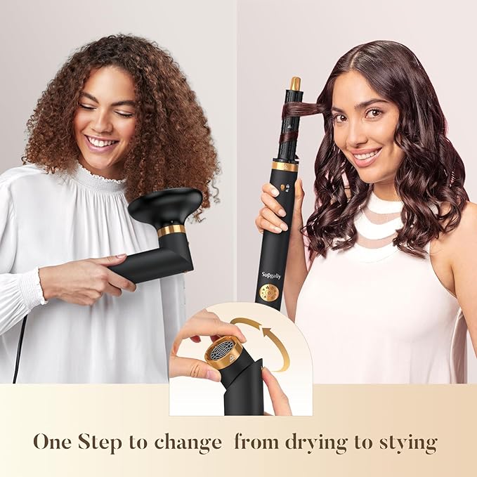 Air Styler 5 in 1, Hair Dryer Brush & Multi-Styler with 110,000 RPM High-Speed Powerful Motor, Auto-Wrap Curler, Cushion Massager, Oval Brush, Diffuser, Nozzle Attachment