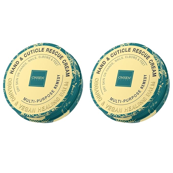 Onsen Hand & Cuticle Rescue Cream | Organic Nail Strengthener & Balm | Dry, Cracked Hands, Elbows & Feet | Shea Butter, Tsubaki & Jojoba Oil | Nail Repair & Growth, Vegan - 2 Pack (0.88 oz)