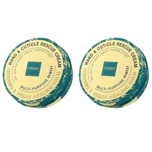 Onsen Hand & Cuticle Rescue Cream | Organic Nail Strengthener & Balm | Dry, Cracked Hands, Elbows & Feet | Shea Butter, Tsubaki & Jojoba Oil | Nail Repair & Growth, Vegan - 2 Pack (0.88 oz)