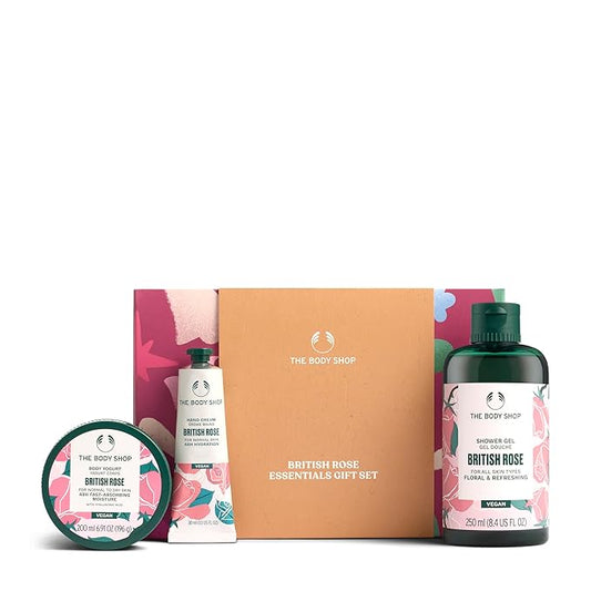 The Body Shop British Rose Essentials Gift Set- 3 Piece Set, Includes Body Yogurt, Hand Cream, Shower Gel, Vegan