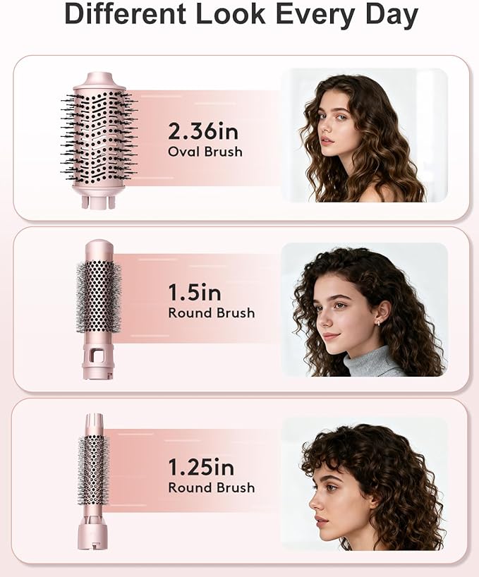 Nimmu Blow Dryer Brush Set, 5-in-1 Hot Air Brush Set, All-in-One Hair Styler for Salon Blowouts, Smoothing, Curling & Volumizing and Straightening, Less Frizz & Heat Damage, Pink