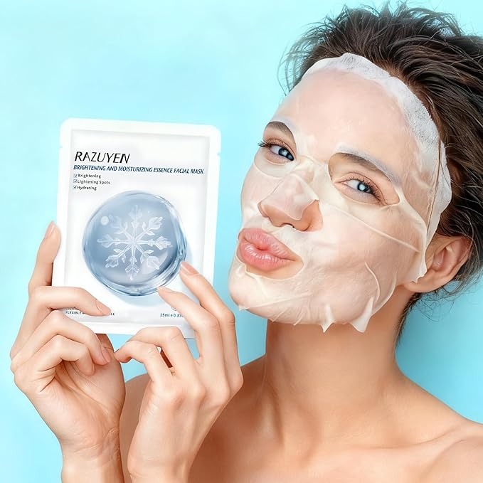 Brightening Hydrating Face Mask (10 PCS), Glowing & Moisturizing Sheet Mask with Niacinamide, Rosa Water and Arbutin, Rose Face Mask For All skin types, Added Fragrance Free