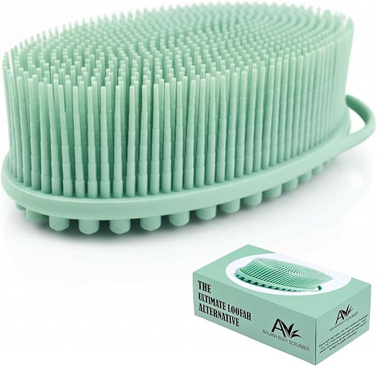 Silicone Body Scrubber for Shower - Gentle Exfoliating Back Scrubber with Soft Bristles - Avilana Premium Dual Sided Bath Brush Massage - Loofah Alternative for Sensitive Skin - Gift Women Men