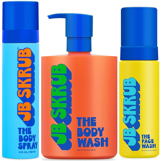 JB SKRUB Body Spray, Body Wash, and Face Wash for Teen Boys, Tweens, and Kids - Refreshing Body Care Trio - Banish Funk, Revitalize, Radiate Confidence
