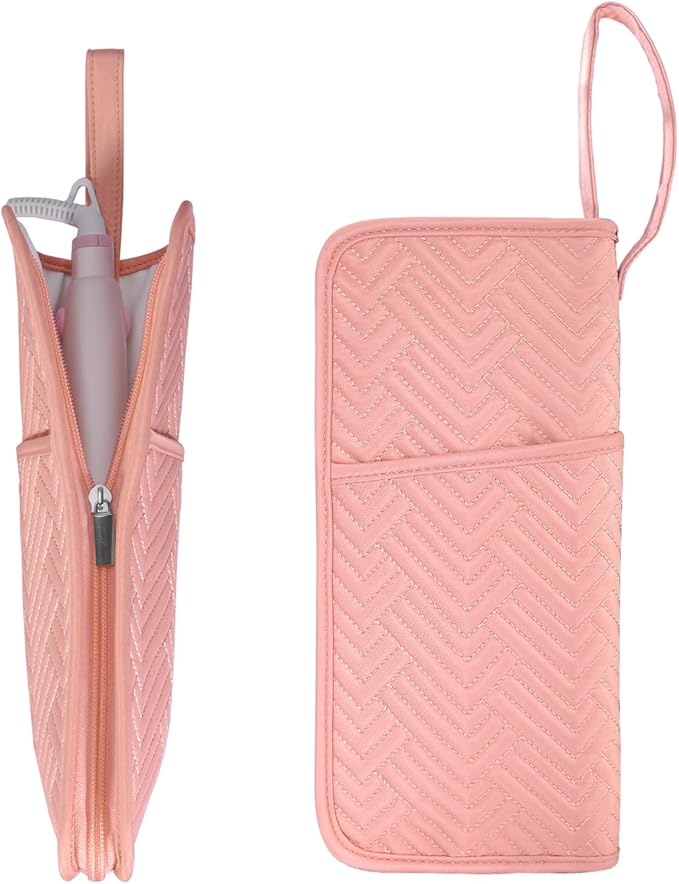 SITHON Hot Iron Holder & Mat, Heat Resistant Hair Tools Travel Bag Portable Hot Tools Organizer Cover Pouch for Curling Irons, Flat Irons, Hair Straightener and Styling Tools (Bag Only) (Pink)