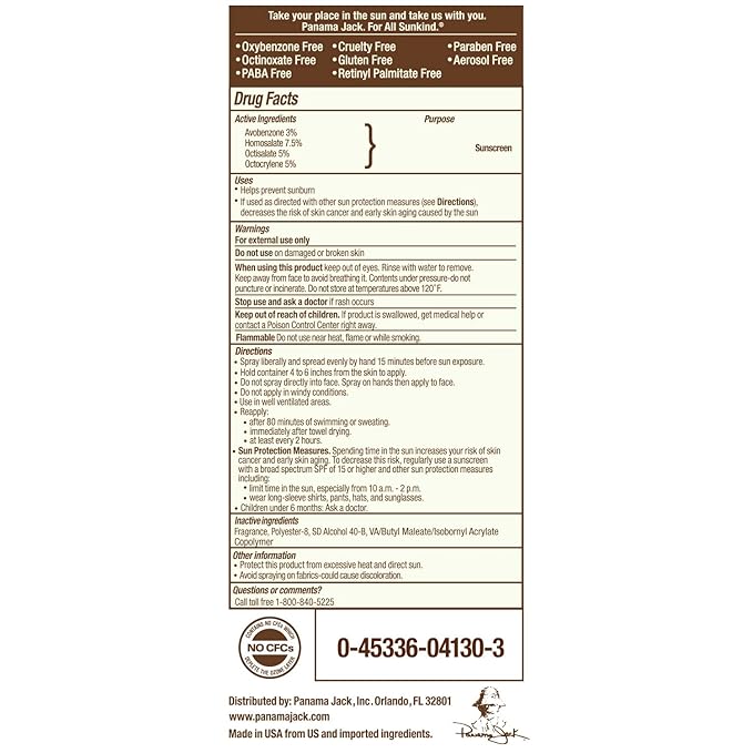 Panama Jack Continuous Spray Sunscreen - SPF 30, Broad Spectrum UVA/UVB Protection, PABA, Paraben, Gluten & Cruelty Free, Water Resistant (80 Minutes), 5.5 OZ (Pack of 12)