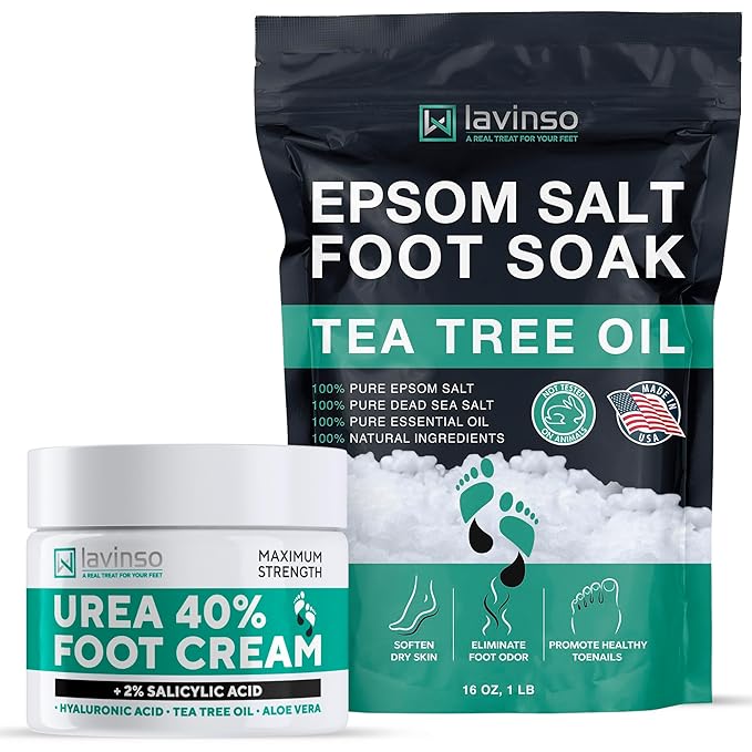 Tea Tree Oil Foot Soak and 40% Urea Cream - for Dry Cracked Feet with Maximum Strength