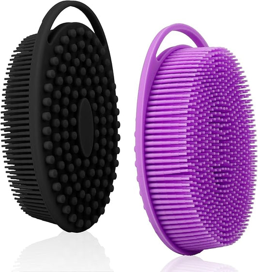 Soft Silicone Body Scrubber, 2 PCS Exfoliating Silicone Loofah, Body Scrubber Shower Brush Exfoliating and Massage 2 in 1, Bath Shower Brush for Cleaning Sensitive Skin Kids Women Men, Lather Well