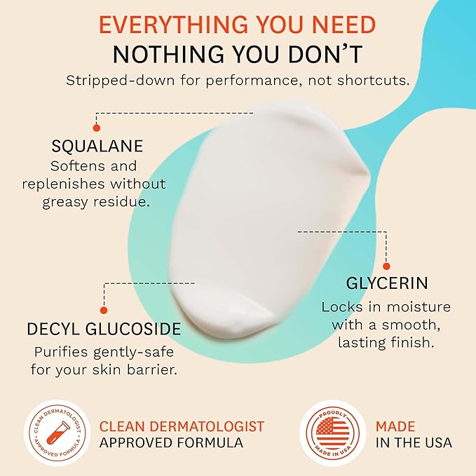 Fig.1 Hydrating Facial Cleanser for Women | Gentle Cleanser Face Wash with Glycerin & Squalane | Non-Drying, Fragrance-Free Formula for Sensitive Skin | 3.4 oz Refillable Bottle