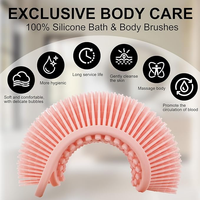 Soft Silicone Body Scrubber, 2 PCS Exfoliating Silicone Loofah, Body Scrubber Shower Brush Exfoliating and Massage 2 in 1, Bath Shower Brush for Cleaning Sensitive Skin Kids Women Men, Lather Well