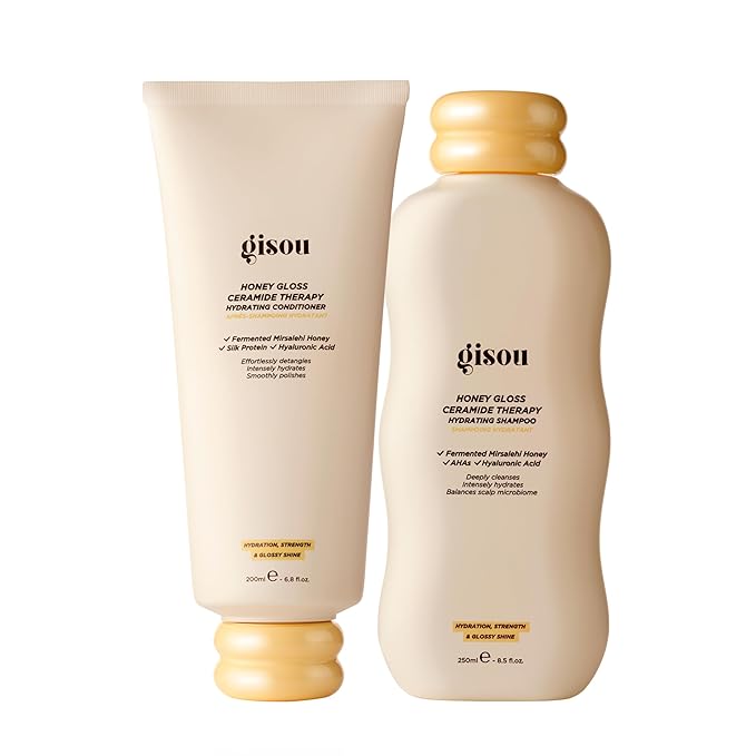 Gisou Honey Gloss Hair Wash Duo - Hydrating Shampoo & Conditioner with Fermented Mirsalehi Honey, Biomimetic Ceramides & Hyaluronic Acid, Strength & Glossy Shine, For All Hair Types