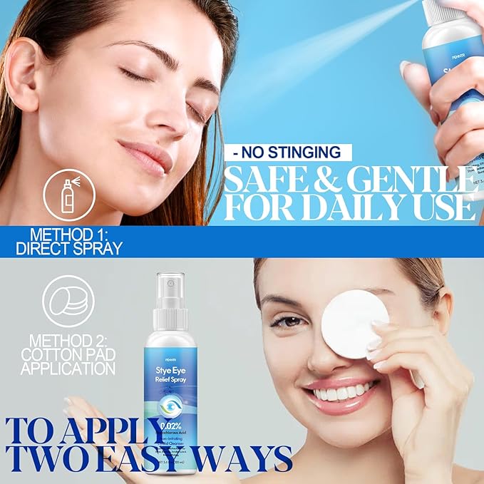 Stye Eye Drops, Relief Spray for Styes, Chalazions & Redness, Eye Serum with 0.02% Hypochlorous Acid, Gentle Formula and Quickly Soothing, 3.4 Fl. Oz (1 PC)