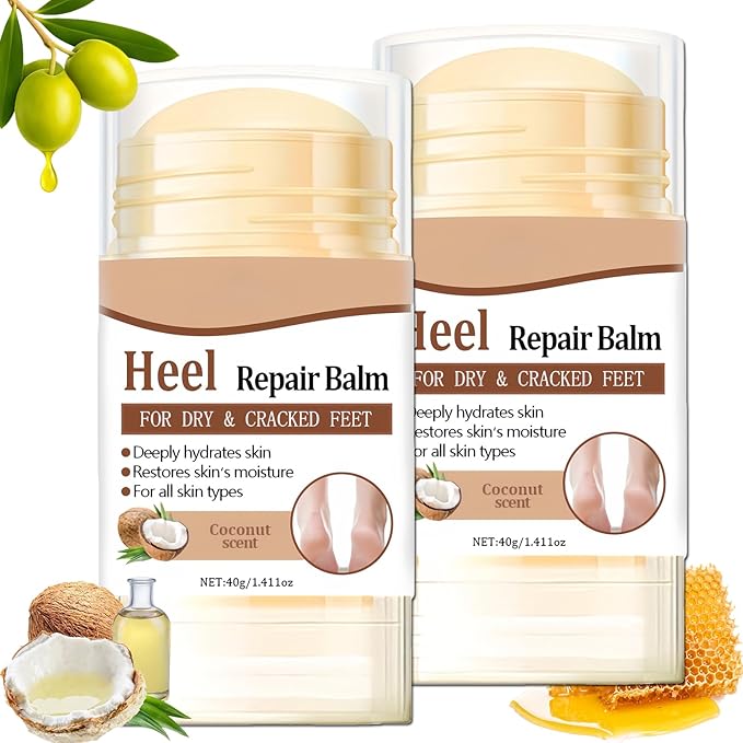 2Pcs Coconut Foot Balm Stick, Moisturizing Foot Stick for Dry Cracked Heels, Hand Elbow and Knee Balm, Nourishing Heel Care for Women and Men, Portable Travel Moisturizer