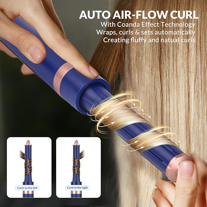 4-in-1 Hot Air Styler & Hair Dryer Brush – 110,000 RPM High-Speed Brushless Ionic Blow Dryer for Fast Drying, Curling, Straightening, Suitable for All Hair Styler - No Heat Damage(Blue)