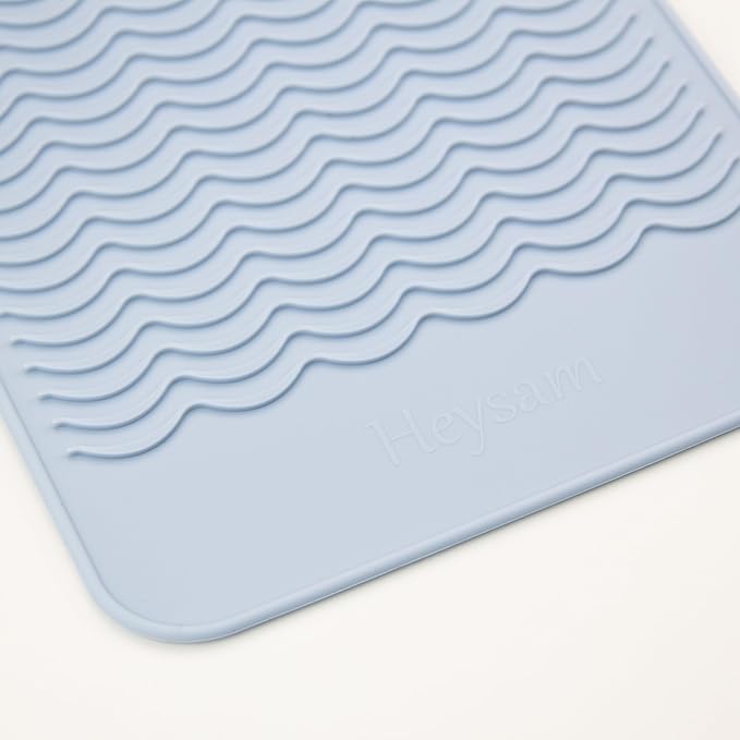 Heysam Heat-Resistant Silicone Mat/Non-Slip Vanity Pad for Hair Styling Tools-Hair Straighteners, Curling Irons and Flat Irons, Food-Grade Silicone, Suitable for Home, Travel, Salon Use, 9"x6.5"-Blue