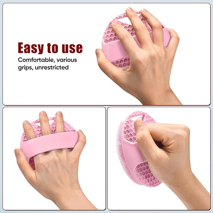 Silicone Body Scrubber - Anti Zinc Infused-Stiff and Soft Bristles,Exfoliating Body Wash Scrubber,Loofah Shower Scrubber for Body,Lymphatic Drainage,Blood Circulation and Lather Well- Pink