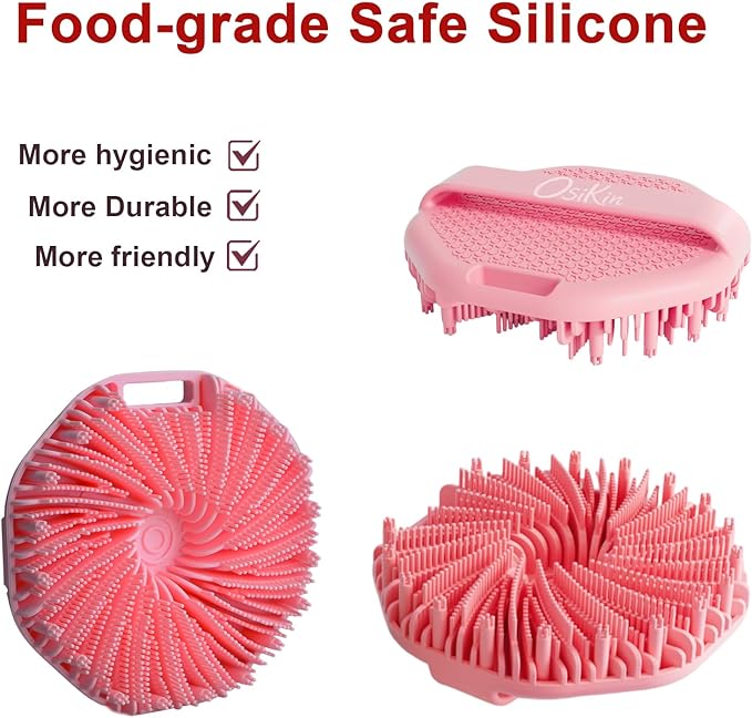 Silicone Body Scrubber Shower Brush, Exfoliating Body Wash Scrubbers for All Skin Types, Ergonomic No-Slip Handle, Exfoliation & Gentle Massage,Body Brush for Showering with Hanging Hole (Pink)