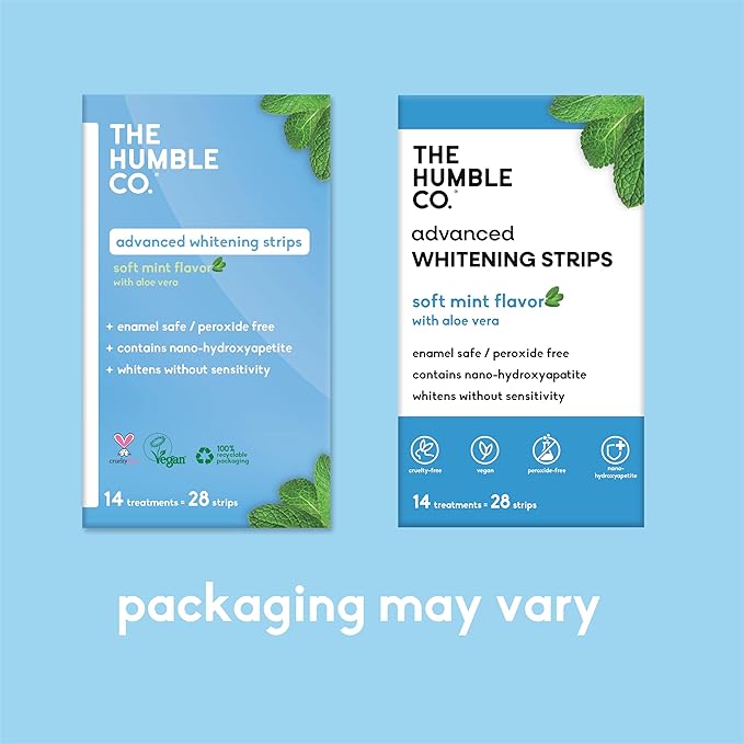 The Humble Co Advanced Teeth Whitening Strips – Sensitive Teeth Whitening Strips - Gentle Enamel Safe & Peroxide Free Tooth Whitener - Dental Oral Care Products & Essentials -14 Treatments, 28 Count