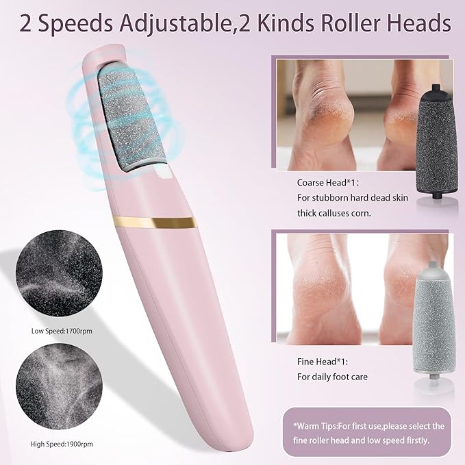 Electric Callus Remover for Feet, Professional Pedicure Tools Foot Care Kit, Foot Scrubber Electric Feet File Smooth Pedi Wand for Hard Cracked Dry Dead Skin, 2 Rollers,2 Speeds,Ideal Gift
