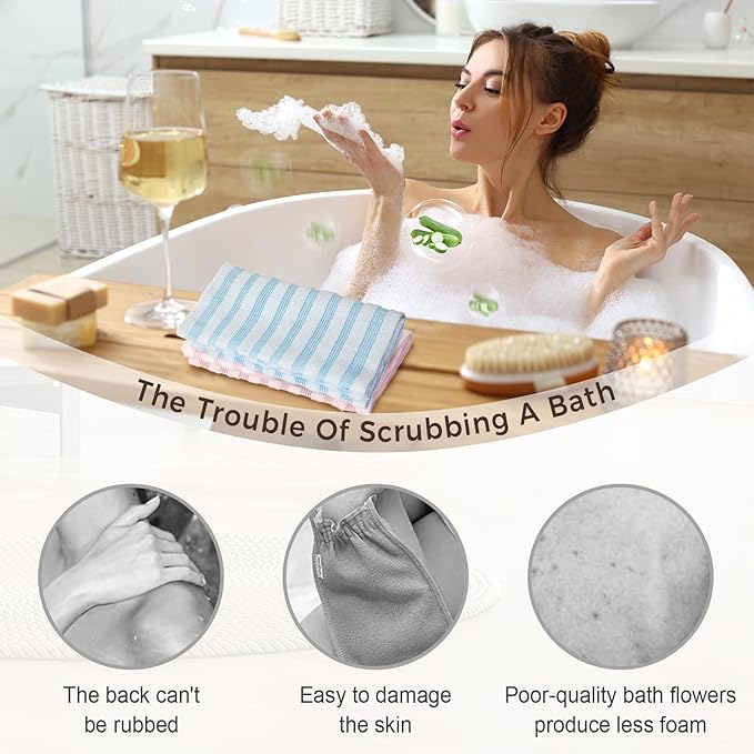 Exfoliating Shower Towel, 2026 New Scrub Wash Back Bath Cloth for Body & Face, Reusable Exfoliating Back Scrubber for Women Men, Quick-Drying Durable Bath Cloth for Smooth Skin (2PCS-C)