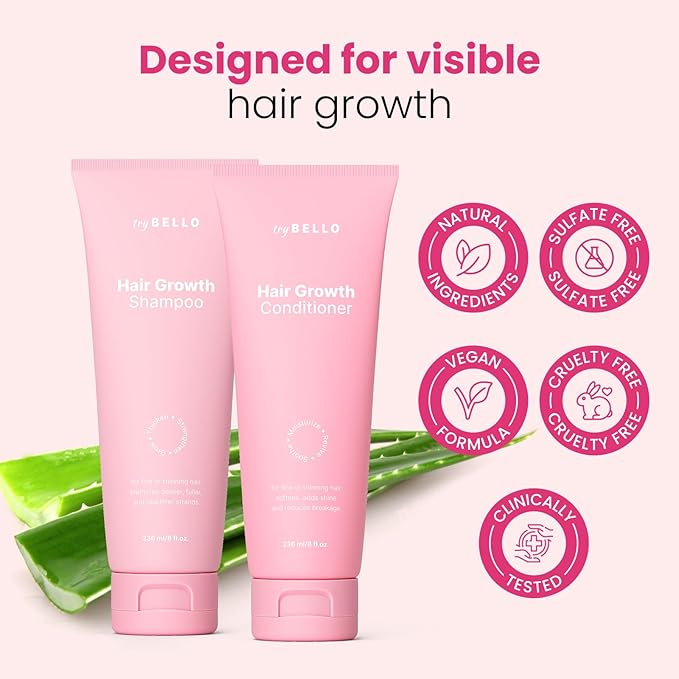 Trybello Hair Growth Shampoo & Strengthening Conditioner Set | with Biotin, Turmeric & Ginger | Anti-Hair Fall, Sulfate Free, Paraben Free | Hair Regrowth Support for Fuller, Healthier Strands
